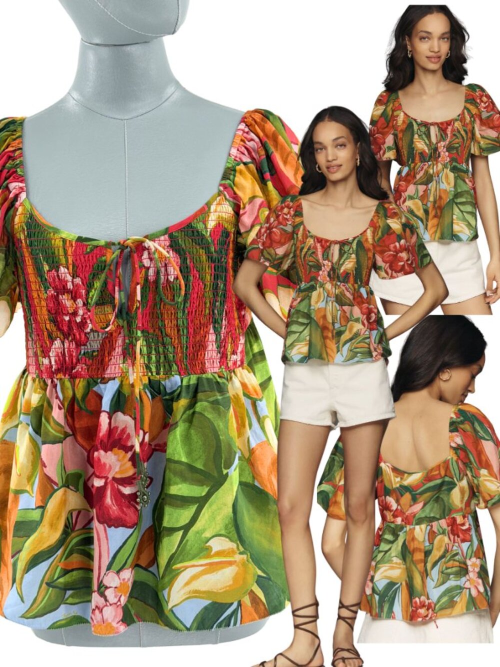 🆕 FARM Rio 🧿 NWT x Anthropologie Tie-Front Printed Blouse, Floral - Sz S